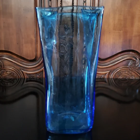 1980s Blenko 10 1/4" Azure Blue 💙 Paper Bag Vase - Picture 6 of 12